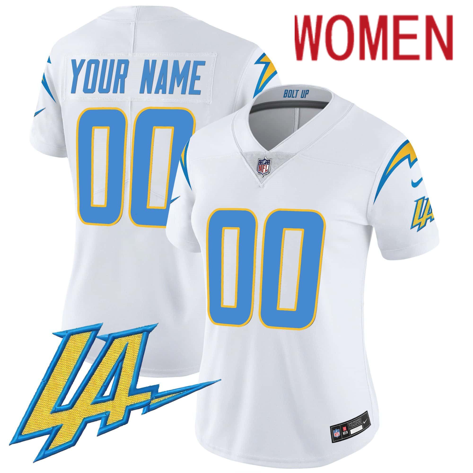 Women Los Angeles Chargers White 2024 Nike Vapor Limited Custom NFL Jersey